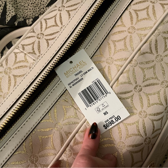 NWT Michael Kors • Jet Set Travel XL Metallic Logo Jaquard (light cream) - Picture 9 of 15